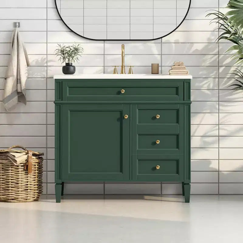 Mobile bagno da 90 cm con lavabo, Mobiletto bagno con cassetti, Mobile bagno singolo con lavabo