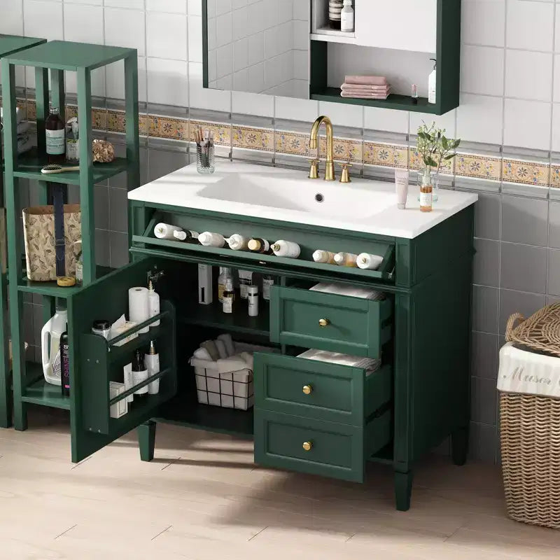 Mobile bagno da 90 cm con lavabo, Mobiletto bagno con cassetti, Mobile bagno singolo con lavabo