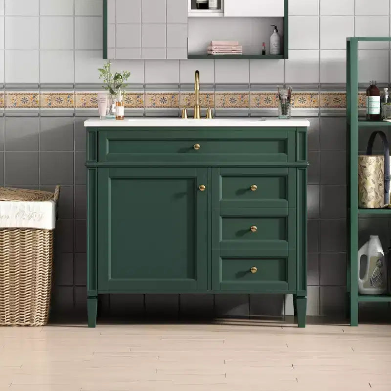 Mobile bagno da 90 cm con lavabo, Mobiletto bagno con cassetti, Mobile bagno singolo con lavabo