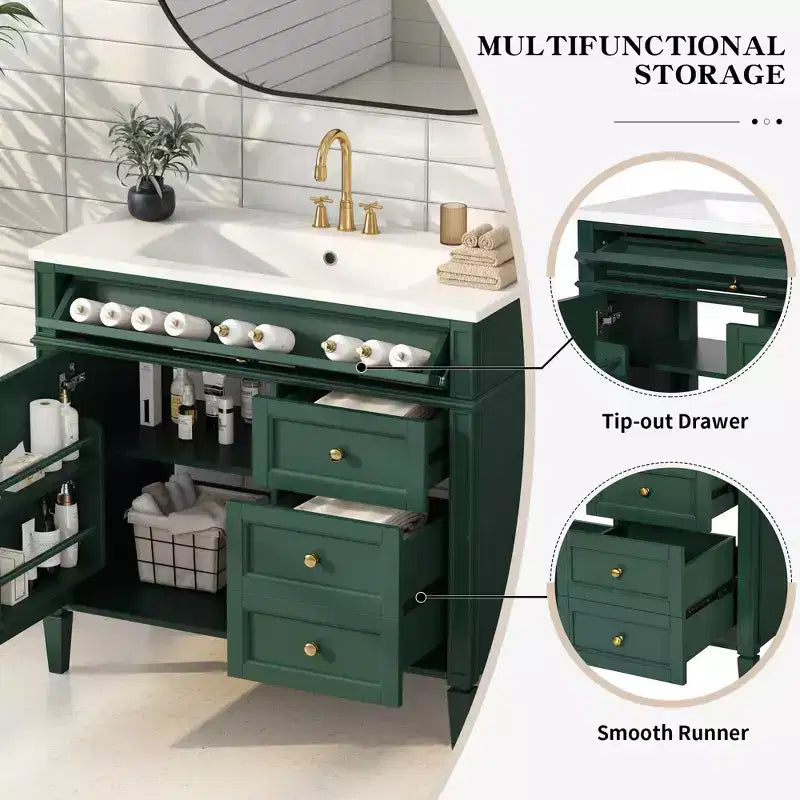 Mobile bagno da 90 cm con lavabo, Mobiletto bagno con cassetti, Mobile bagno singolo con lavabo