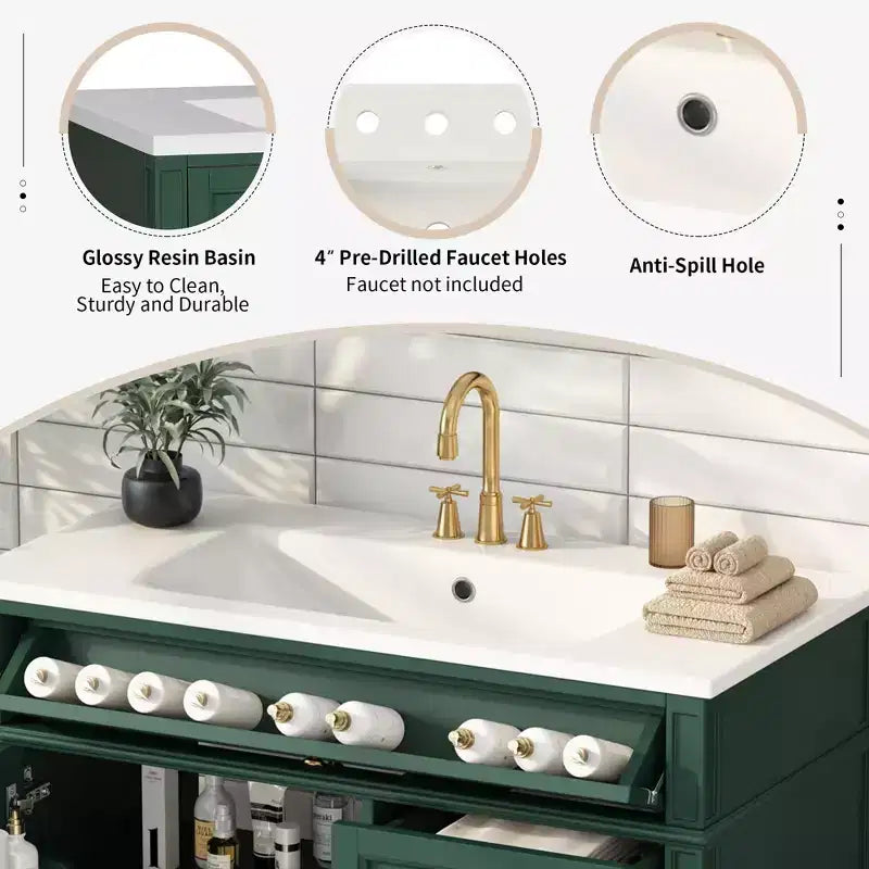 Mobile bagno da 90 cm con lavabo, Mobiletto bagno con cassetti, Mobile bagno singolo con lavabo