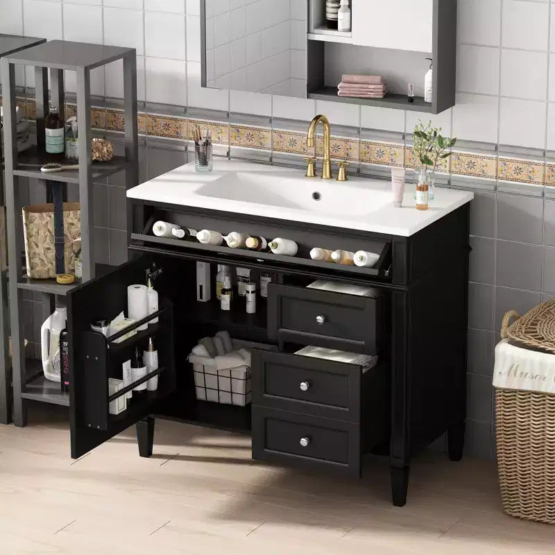 Mobile bagno da 90 cm con lavabo, Mobiletto bagno con cassetti, Mobile bagno singolo con lavabo