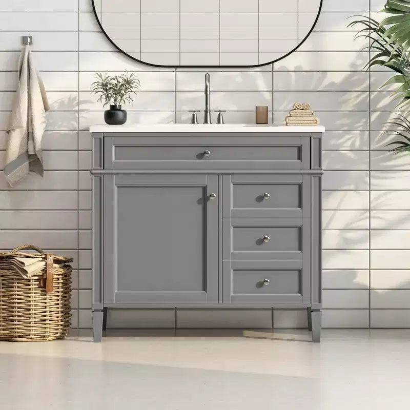 Mobile bagno da 90 cm con lavabo, Mobiletto bagno con cassetti, Mobile bagno singolo con lavabo
