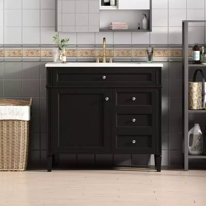 Mobile bagno da 90 cm con lavabo, Mobiletto bagno con cassetti, Mobile bagno singolo con lavabo