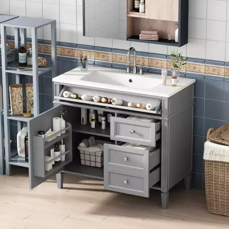 Mobile bagno da 90 cm con lavabo, Mobiletto bagno con cassetti, Mobile bagno singolo con lavabo