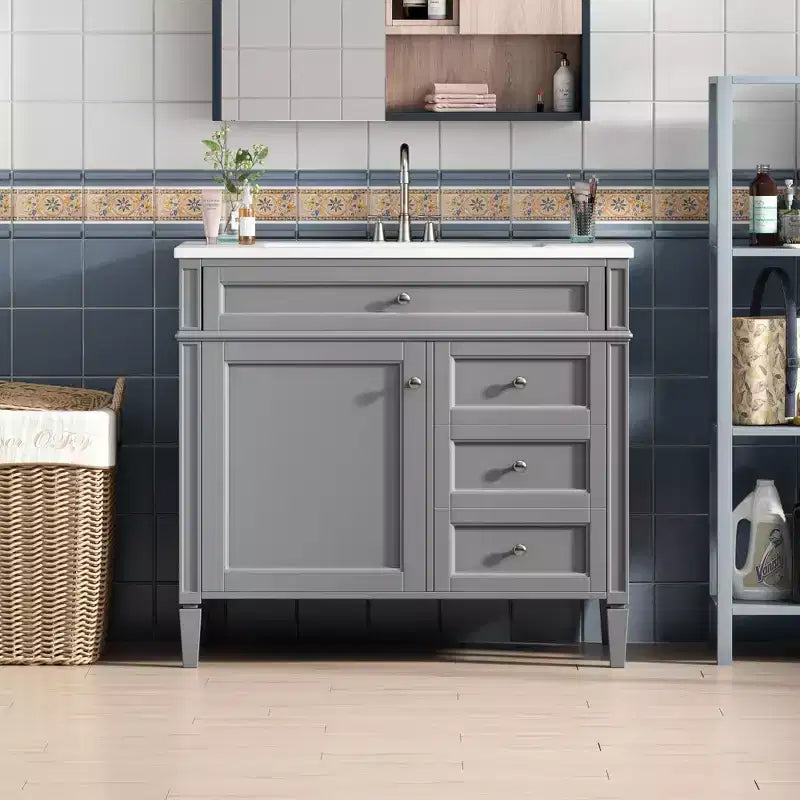 Mobile bagno da 90 cm con lavabo, Mobiletto bagno con cassetti, Mobile bagno singolo con lavabo