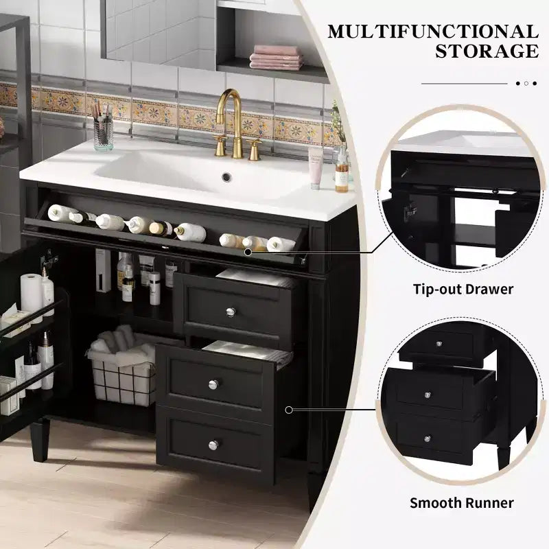 Mobile bagno da 90 cm con lavabo, Mobiletto bagno con cassetti, Mobile bagno singolo con lavabo
