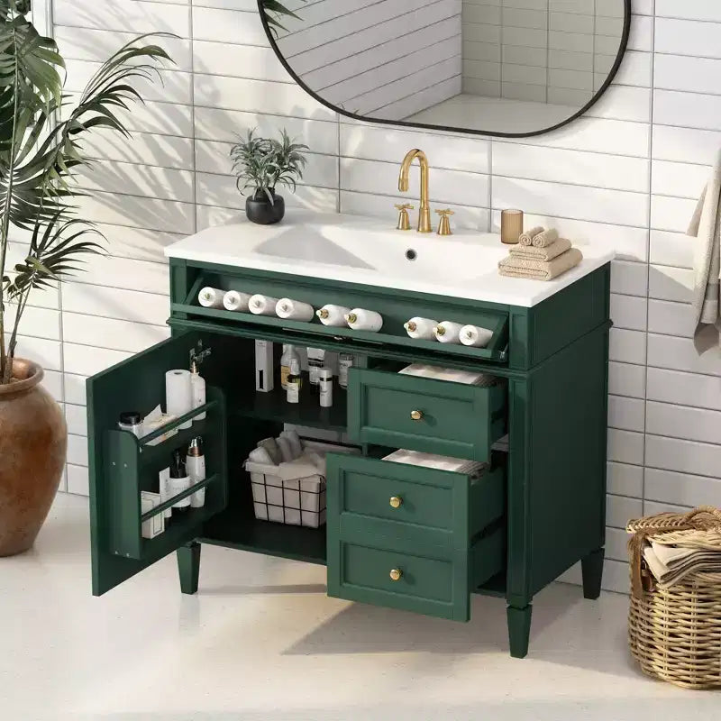 Mobile bagno da 90 cm con lavabo, Mobiletto bagno con cassetti, Mobile bagno singolo con lavabo