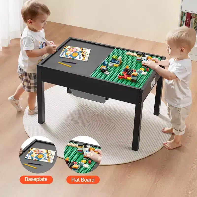 Tavolo attività in legno per bambini con piano reversibile e contenitori per la fascia d'età 3+