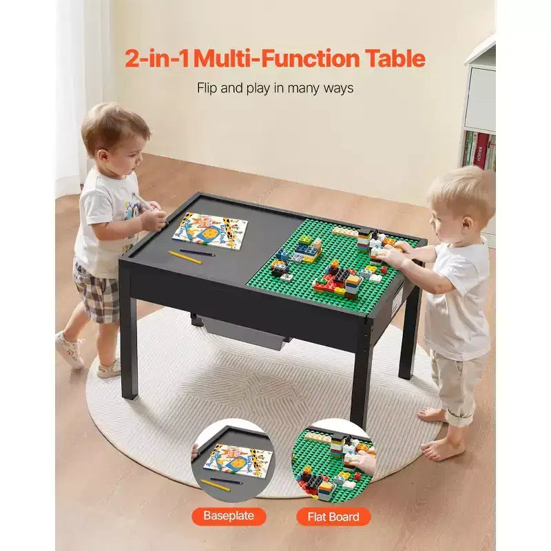 Tavolo attività in legno per bambini con piano reversibile e contenitori per la fascia d'età 3+