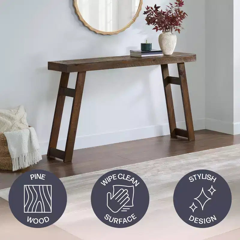 Consolle in legno massello Alaterre Furniture Lawas - Tavolo da ingresso in stile fattoria moderno da 56 pollici
