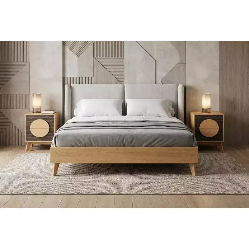 HomeRoots Set di Due Comodini Quadrati con Due Cassetti in Legno Massello di Rovere e Marrone Scuro da 21
