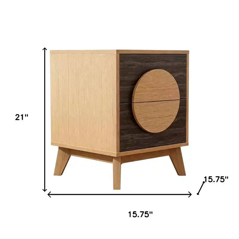 HomeRoots Set di Due Comodini Quadrati con Due Cassetti in Legno Massello di Rovere e Marrone Scuro da 21