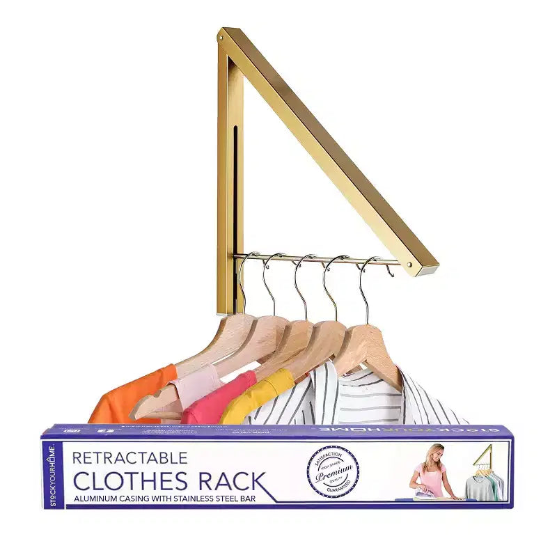 Wall-Mounted Retractable Foldable Clothing Rack, Gold