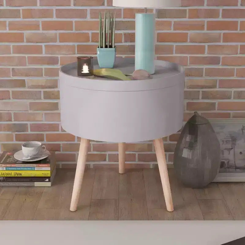 vidaXL Tavolino con vassoio rotondo 39,5x44,5 cm Grigio