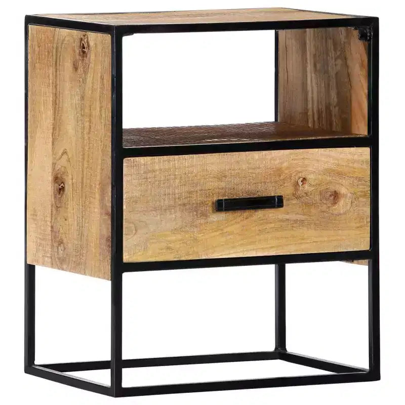 vidaXL Comodino 40x30x50 cm - Tavolino da Comodino d'Appoggio in Stile Industriale con Struttura in Legno Massello di Mango e Gambe in Acciaio Verniciato a Polvere