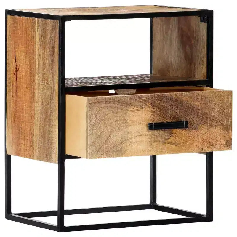 vidaXL Comodino 40x30x50 cm - Tavolino da Comodino d'Appoggio in Stile Industriale con Struttura in Legno Massello di Mango e Gambe in Acciaio Verniciato a Polvere
