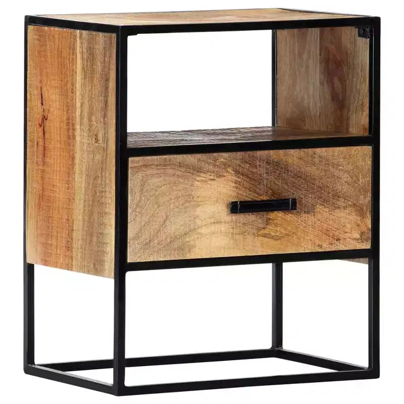 vidaXL Comodino 40x30x50 cm - Tavolino da Comodino d'Appoggio in Stile Industriale con Struttura in Legno Massello di Mango e Gambe in Acciaio Verniciato a Polvere