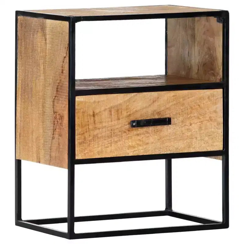 vidaXL Comodino 40x30x50 cm - Tavolino da Comodino d'Appoggio in Stile Industriale con Struttura in Legno Massello di Mango e Gambe in Acciaio Verniciato a Polvere