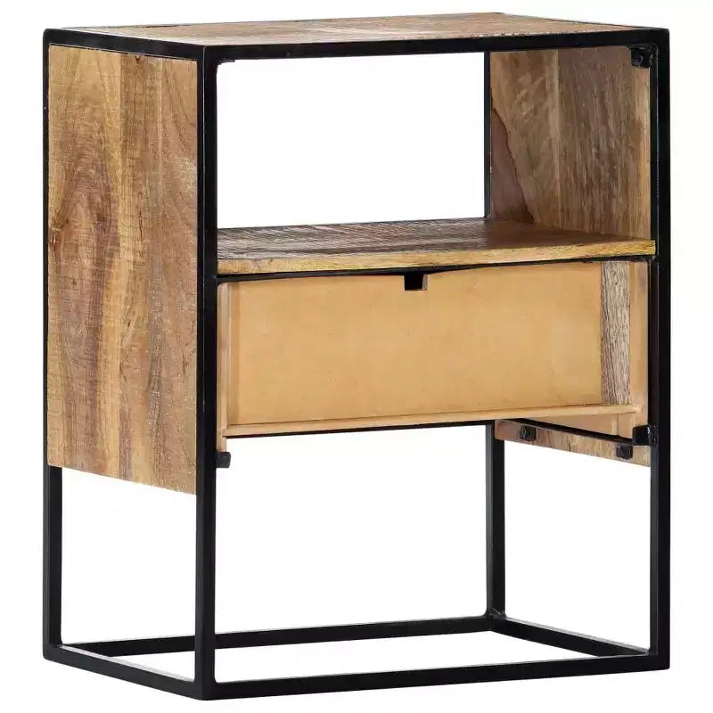 vidaXL Comodino 40x30x50 cm - Tavolino da Comodino d'Appoggio in Stile Industriale con Struttura in Legno Massello di Mango e Gambe in Acciaio Verniciato a Polvere