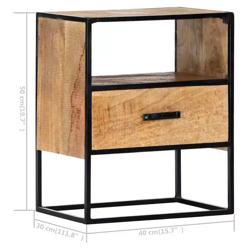 vidaXL Comodino 40x30x50 cm - Tavolino da Comodino d'Appoggio in Stile Industriale con Struttura in Legno Massello di Mango e Gambe in Acciaio Verniciato a Polvere