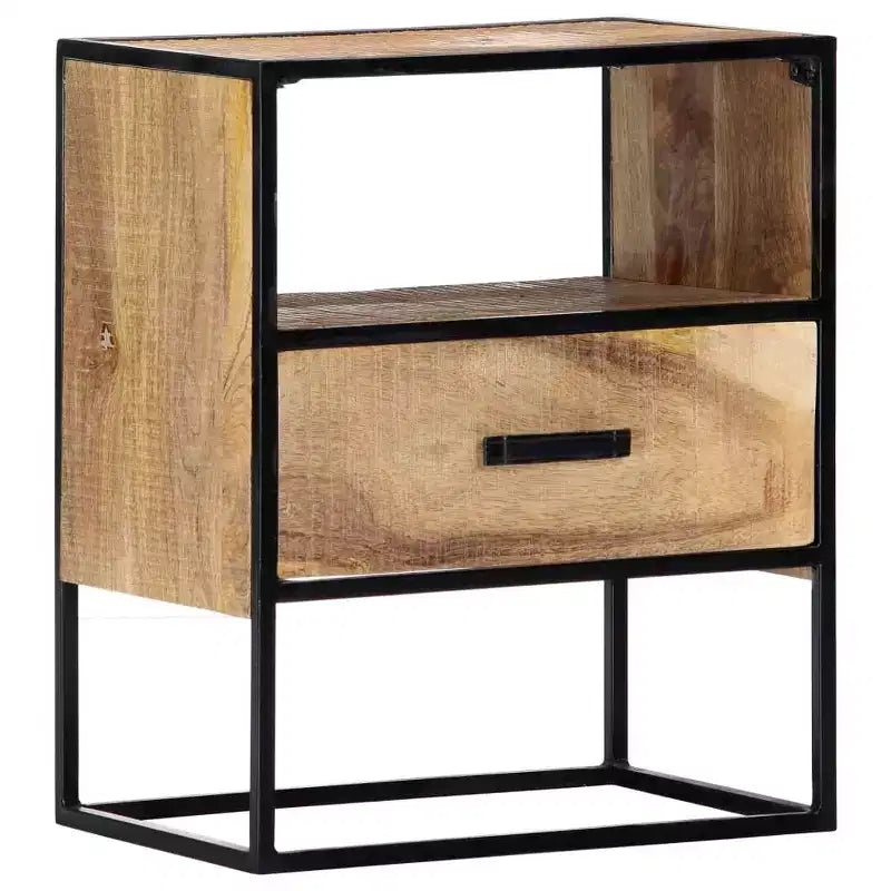 vidaXL Comodino 40x30x50 cm - Tavolino da Comodino d'Appoggio in Stile Industriale con Struttura in Legno Massello di Mango e Gambe in Acciaio Verniciato a Polvere