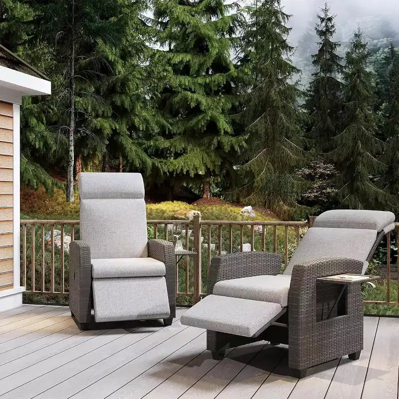 COZONY Sedia Reclinabile da Patio, Schienale e Poggiapiedi Regolabili in Rattan PE Resistente alle Intemperie con Tavolino a Scomparsa e Pompa ad Aria