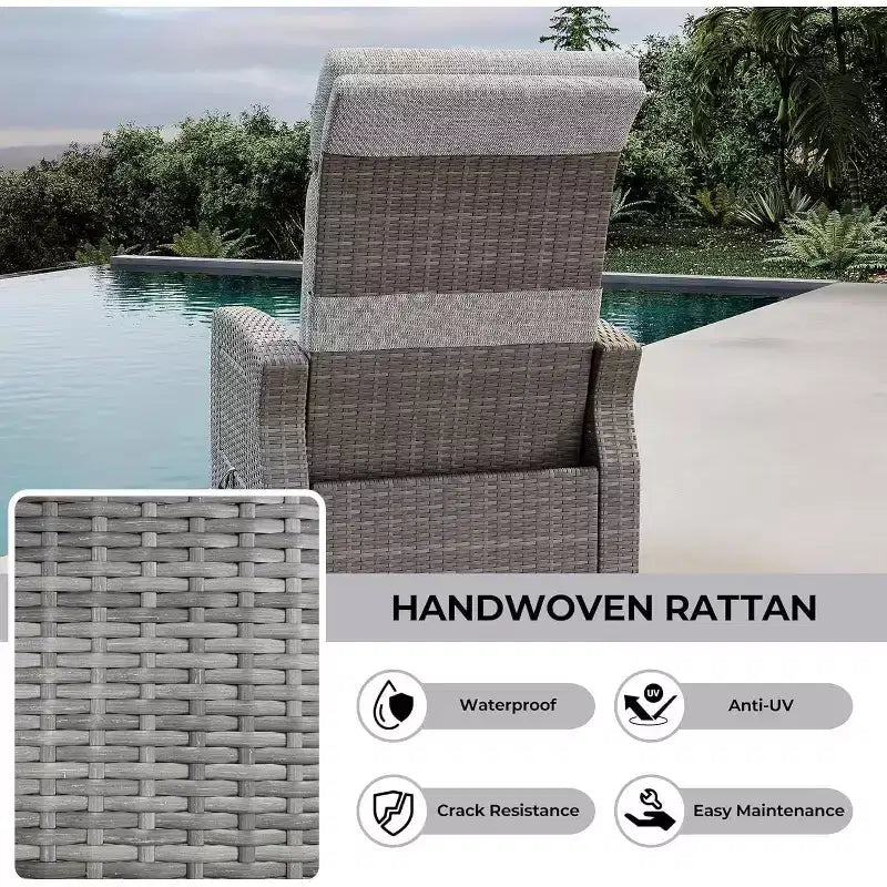 COZONY Sedia Reclinabile da Patio, Schienale e Poggiapiedi Regolabili in Rattan PE Resistente alle Intemperie con Tavolino a Scomparsa e Pompa ad Aria
