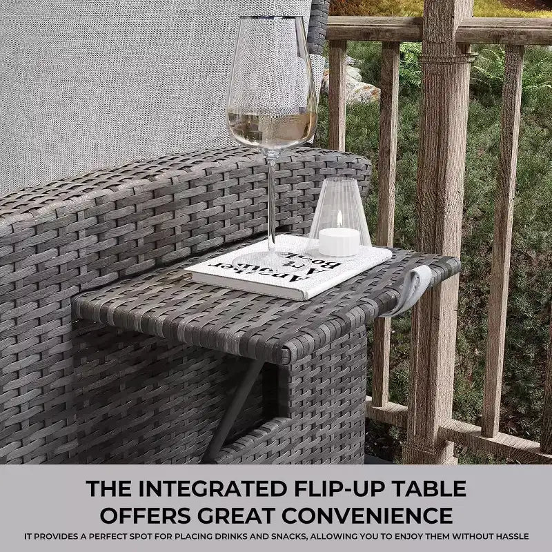 COZONY Sedia Reclinabile da Patio, Schienale e Poggiapiedi Regolabili in Rattan PE Resistente alle Intemperie con Tavolino a Scomparsa e Pompa ad Aria