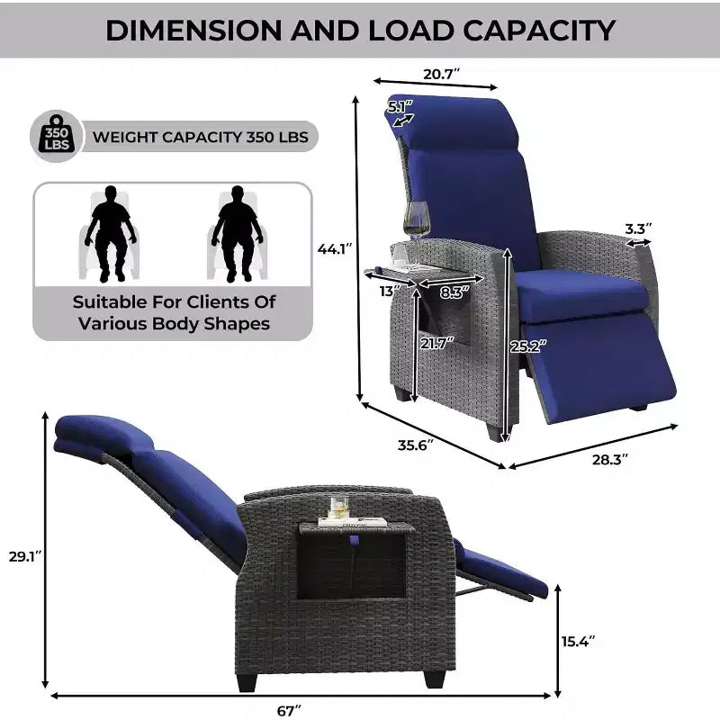 COZONY Sedia Reclinabile da Patio, Schienale e Poggiapiedi Regolabili in Rattan PE Resistente alle Intemperie con Tavolino a Scomparsa e Pompa ad Aria