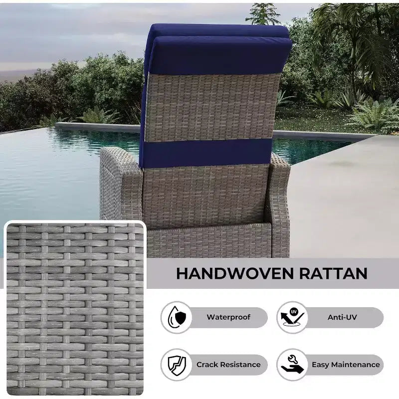 COZONY Sedia Reclinabile da Patio, Schienale e Poggiapiedi Regolabili in Rattan PE Resistente alle Intemperie con Tavolino a Scomparsa e Pompa ad Aria