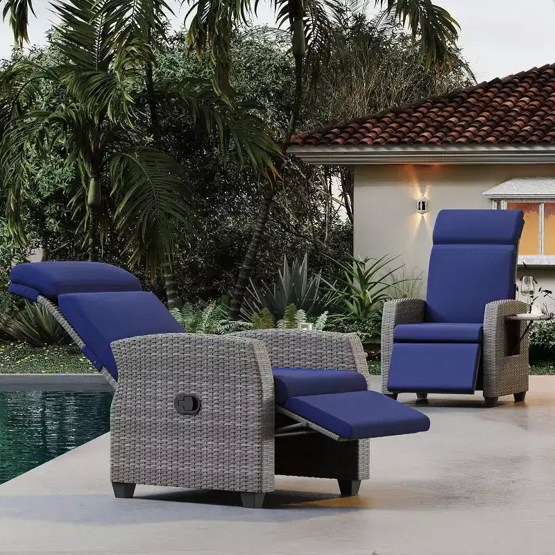 COZONY Sedia Reclinabile da Patio, Schienale e Poggiapiedi Regolabili in Rattan PE Resistente alle Intemperie con Tavolino a Scomparsa e Pompa ad Aria