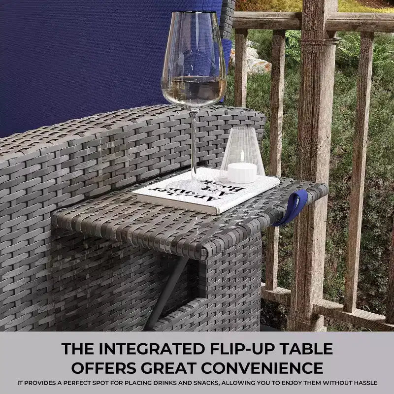 COZONY Sedia Reclinabile da Patio, Schienale e Poggiapiedi Regolabili in Rattan PE Resistente alle Intemperie con Tavolino a Scomparsa e Pompa ad Aria