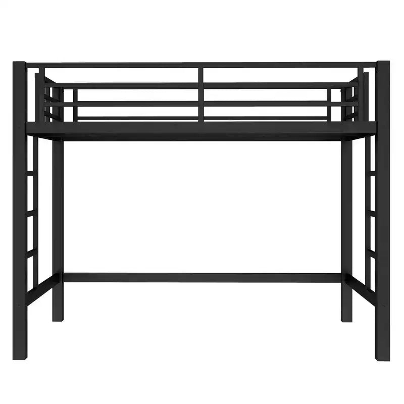 Bellemave Letto a soppalco in metallo matrimoniale/queen size con scala facile da salire e ringhiere, nero