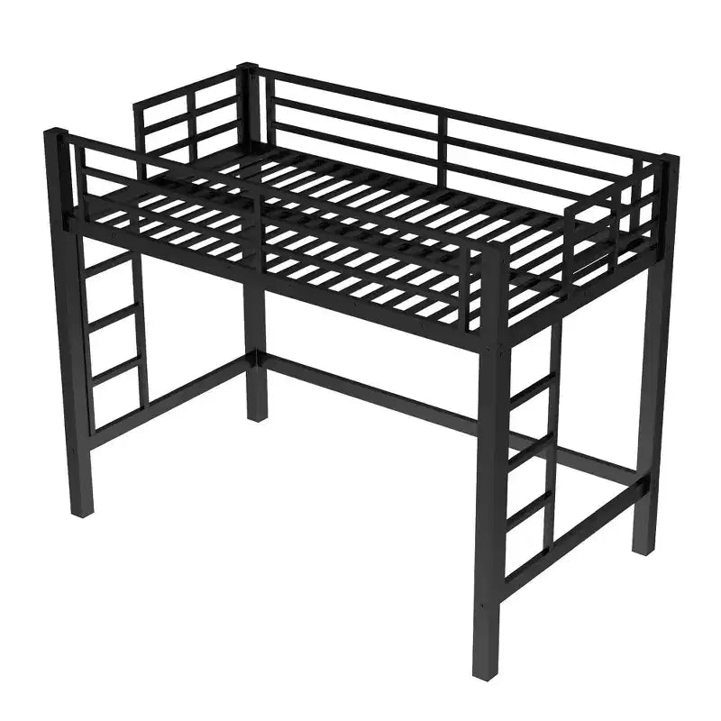 Bellemave Letto a soppalco in metallo matrimoniale/queen size con scala facile da salire e ringhiere, nero