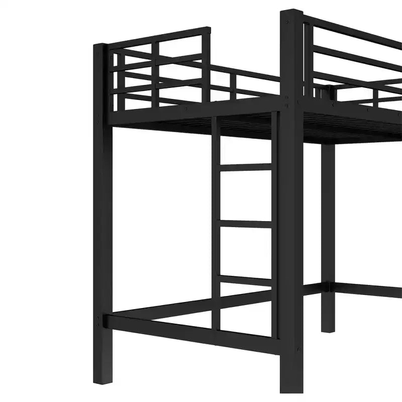 Bellemave Letto a soppalco in metallo matrimoniale/queen size con scala facile da salire e ringhiere, nero