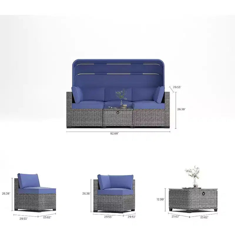 COZONY Set Daybed da Esterno 6 Pezzi, Lettini Chaise Longue con Baldacchino Retrattile e Schienale Regolabile per Giardino, Bordo Piscina, Cortile