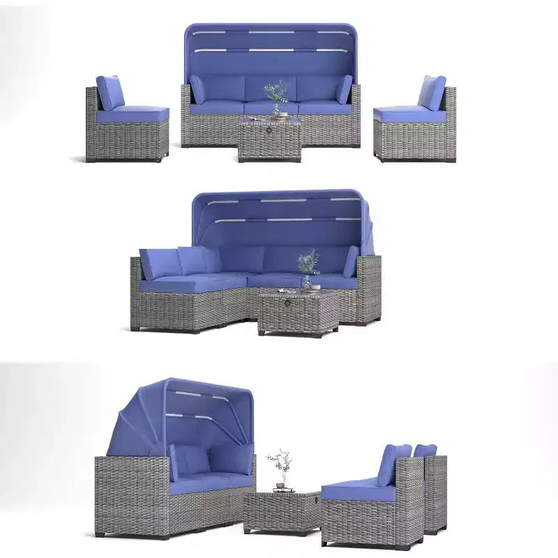 COZONY Set Daybed da Esterno 6 Pezzi, Lettini Chaise Longue con Baldacchino Retrattile e Schienale Regolabile per Giardino, Bordo Piscina, Cortile
