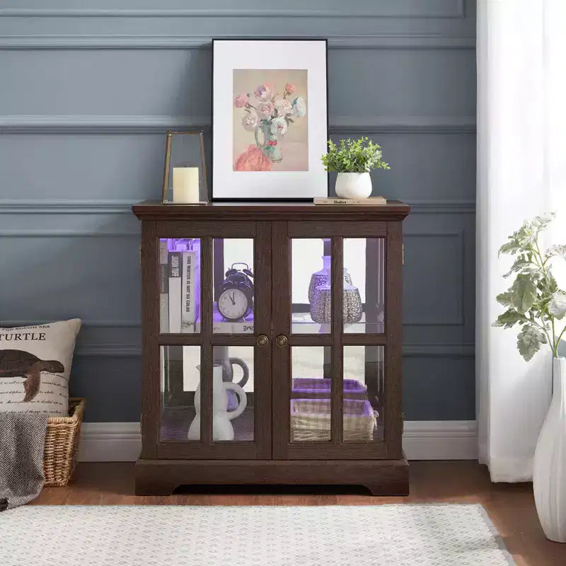 Vetrina antica con ripiani regolabili, bacheca di qualità dal design retrò con ante a griglia, elegante libreria e mobiletto per l'arredamento di casa