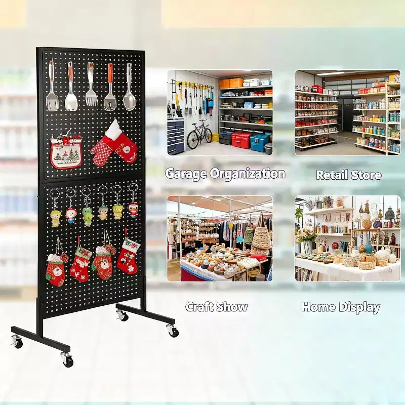 Espositore Acekool 2'x5' con Ruote, Espositore in Metallo con Pannello Forato, Base a T e Ganci per Fiere Artigianali, Negozi al Dettaglio e Organizzazione Domestica