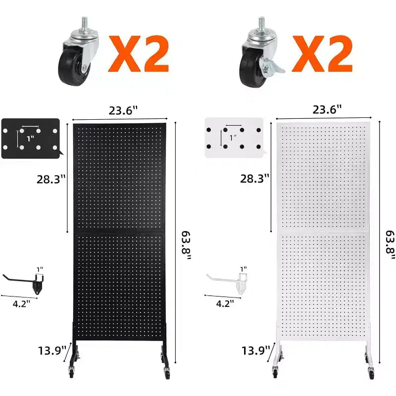 Espositore Acekool 2'x5' con Ruote, Espositore in Metallo con Pannello Forato, Base a T e Ganci per Fiere Artigianali, Negozi al Dettaglio e Organizzazione Domestica