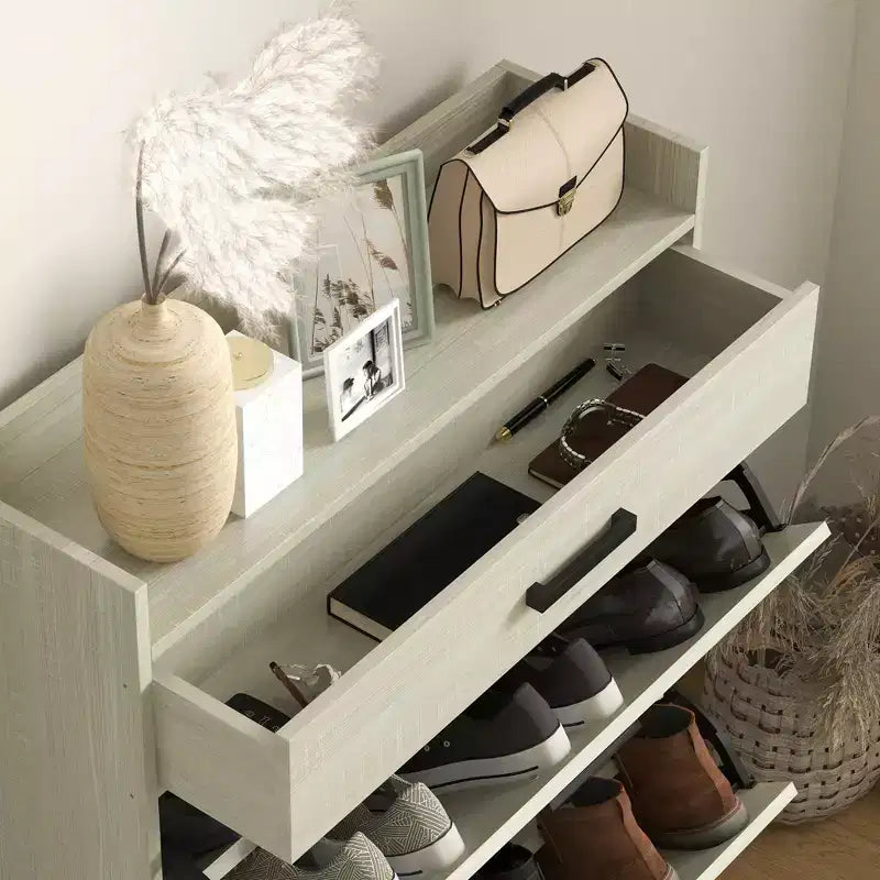 Scarpiera Sottile con 2 Cassetti a Ribalta, Organizzatore per Scarpe con Ripiani Regolabili per 12 Paia
