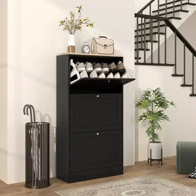 Scarpiere salvaspazio moderne con 3 cassetti a ribalta e ripiani regolabili per 18 paia di scarpe