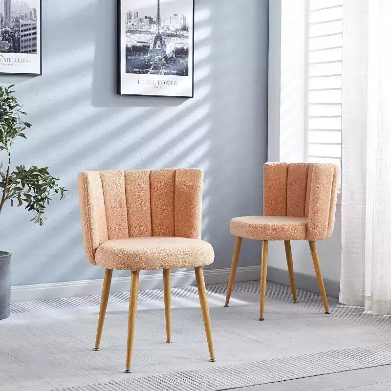 Set di 3 sedie da pranzo, sedie laterali moderne imbottite in tessuto a pelo corto con design senza braccioli, gambe in tubo di ferro color legno, perfette per cucina, soggiorno o caffè