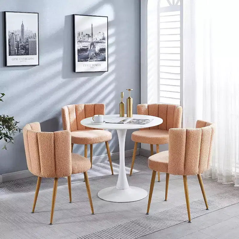 Set di 3 sedie da pranzo, sedie laterali moderne imbottite in tessuto a pelo corto con design senza braccioli, gambe in tubo di ferro color legno, perfette per cucina, soggiorno o caffè