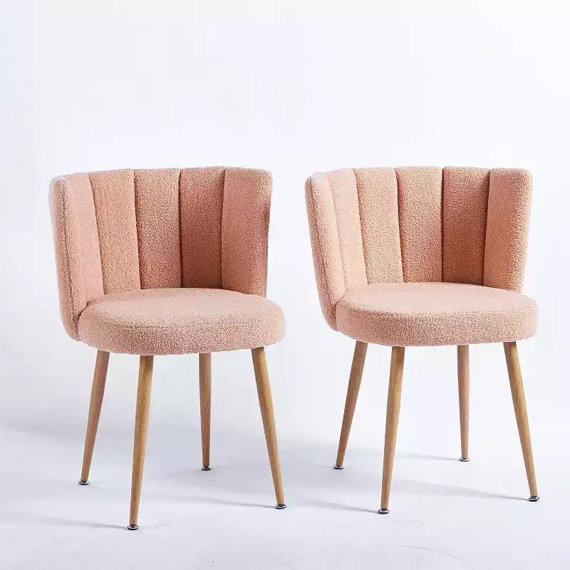 Set di 3 sedie da pranzo, sedie laterali moderne imbottite in tessuto a pelo corto con design senza braccioli, gambe in tubo di ferro color legno, perfette per cucina, soggiorno o caffè