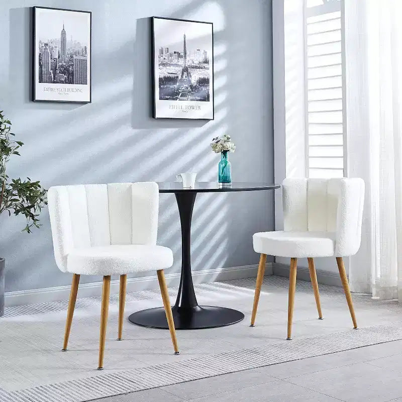 Set di 3 sedie da pranzo, sedie laterali moderne imbottite in tessuto a pelo corto con design senza braccioli, gambe in tubo di ferro color legno, perfette per cucina, soggiorno o caffè