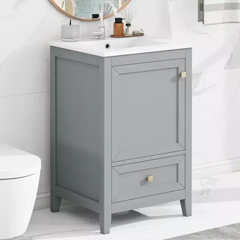 Mobiletto da bagno 50 cm con lavandino, armadietto da bagno con anta a chiusura ammortizzata, scaffale e un cassetto