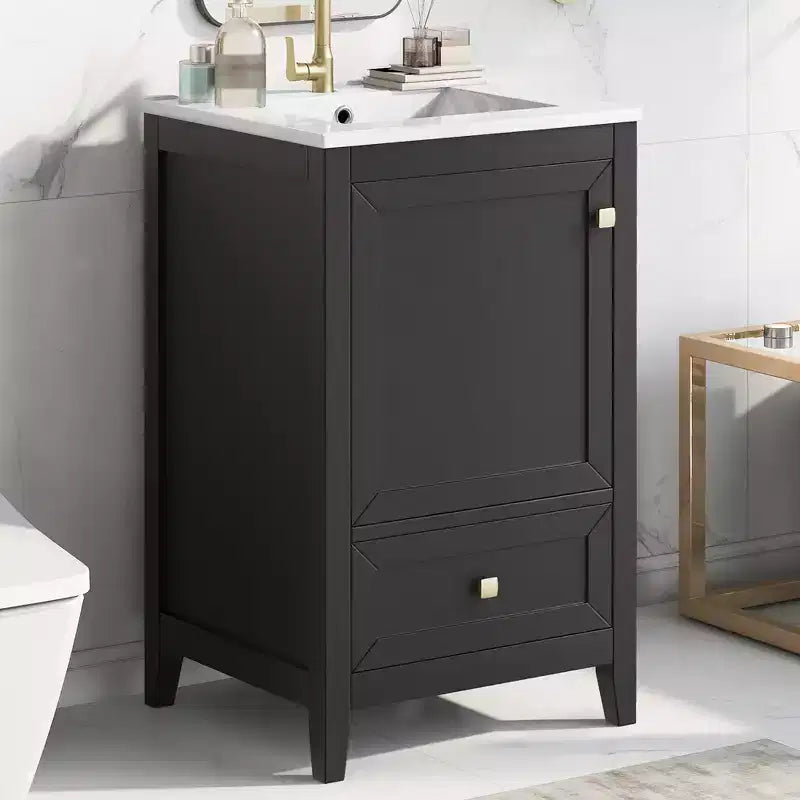 Mobiletto da bagno 50 cm con lavandino, armadietto da bagno con anta a chiusura ammortizzata, scaffale e un cassetto