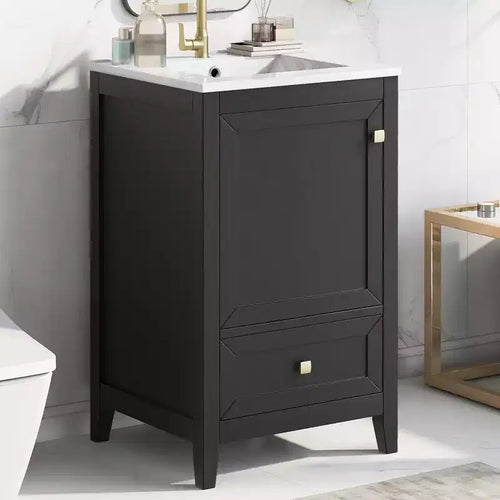 Mobiletto da bagno 50 cm con lavandino, armadietto da bagno con anta a chiusura ammortizzata, scaffale e un cassetto